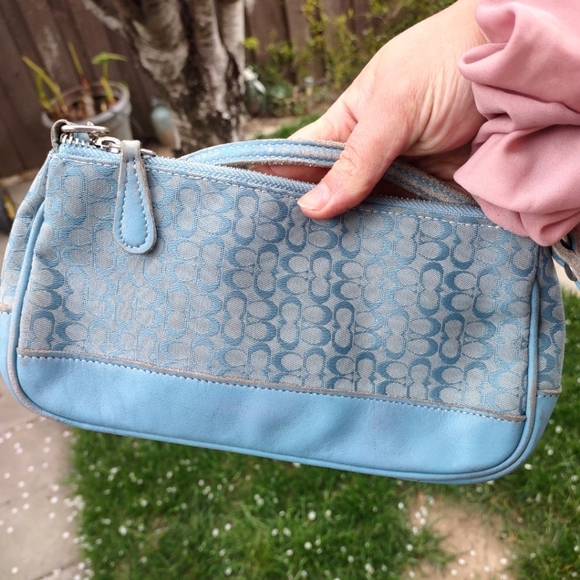 Coach Blue Mini C Signature Demi Canvas and Leather Shoulder Bag - Picture 2 of 11